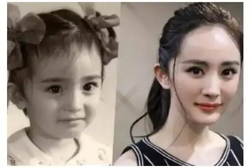 杨幂,小时候就有着圆圆的脸蛋,水汪汪的大眼睛,不过鼻子并不高挺,下巴