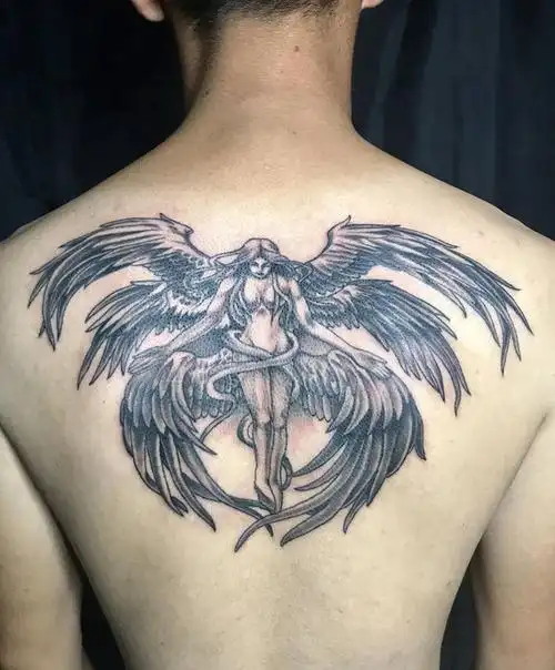六翼天使小遮盖纹身图片_背部纹身图案