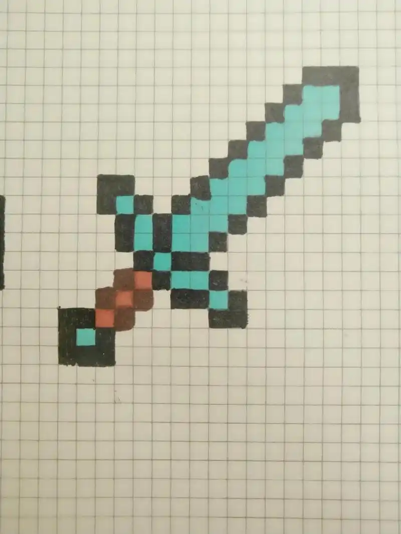 我的世界像素画 钻石剑,钻石镐和钻石斧 我也来更新我的世界像素画了