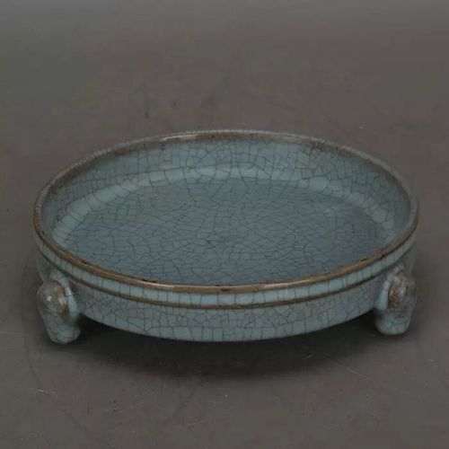 宋代汝窑天青釉支钉三足洗做旧手工仿古瓷器家居装饰展柜收藏摆件