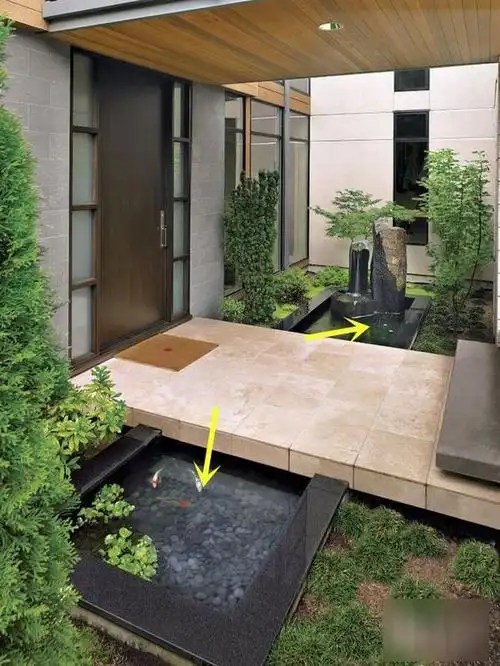 别墅庭院门口的水景(别墅庭院水景立面图)