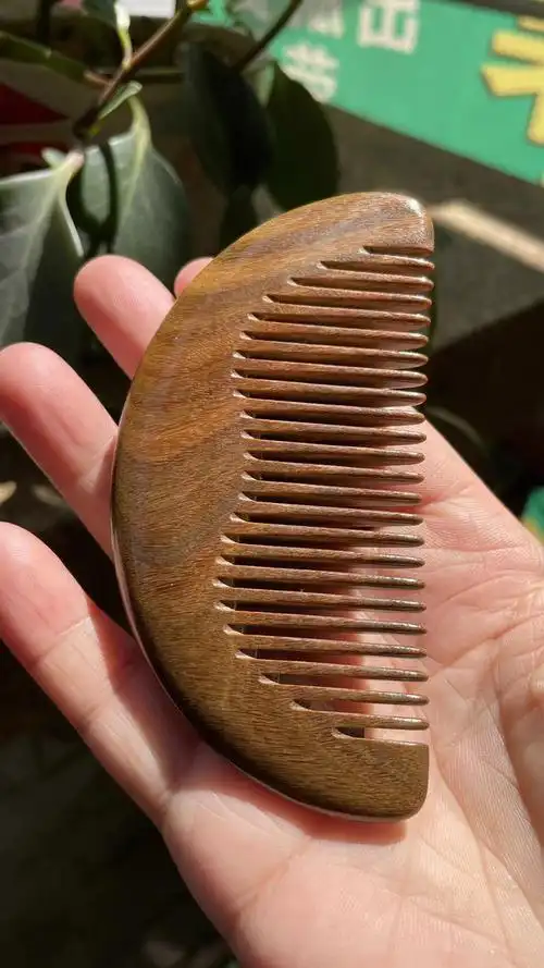 老料绿檀木梳子整木无柄随身梳