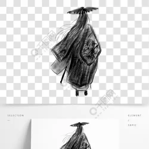 黑色的戴斗笠的侠客插画