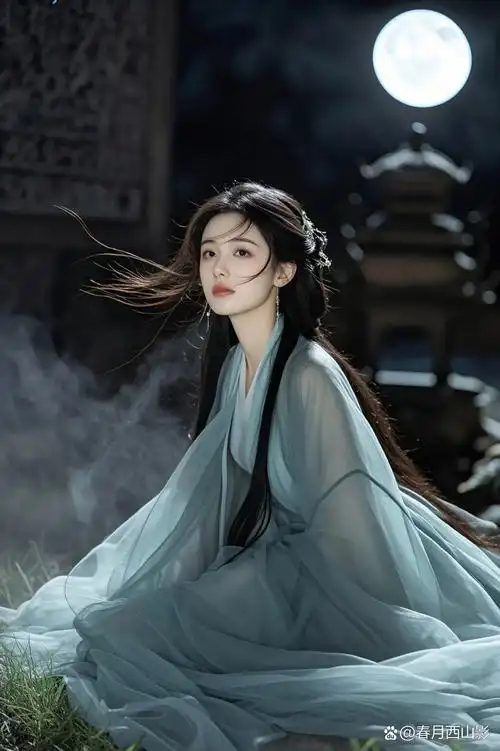 高冷古风美女,静坐琴边凝思,神色淡漠如冰,古风韵味尽显高冷之姿