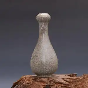 宋溪口官窑 灰褐釉 细碎纹蒜头瓶 古董瓷器古玩古瓷器 老物件收藏