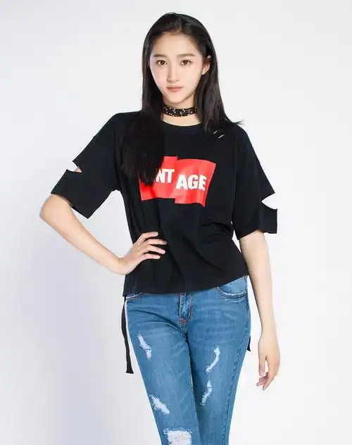 关晓彤明星同款2018夏季新品开口短袖t恤上衣
