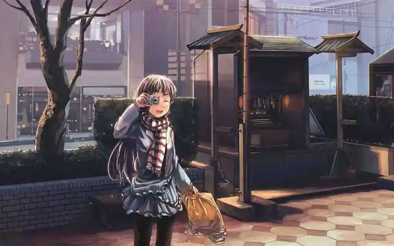 可爱拍照的小女生桌面图片 动漫壁纸