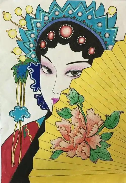 人物画《花旦唐蕙仙》作者:长丰县杨湾小学四年级 杨振杰,杨星雨指导