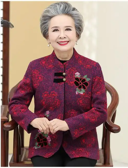 80岁老人过寿衣服中老年人女装秋装外套妈妈唐装生日70