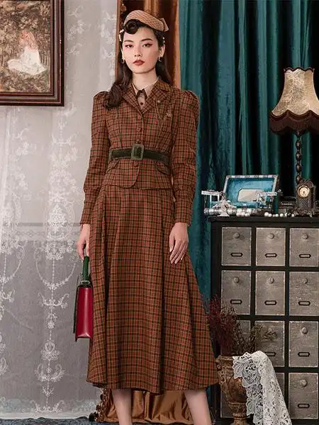 电影时装女装品牌2020秋季旗袍米色连衣裙