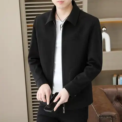 行政夹克干部领导男装外套男春秋季上衣翻领商务休闲纯色男士新款