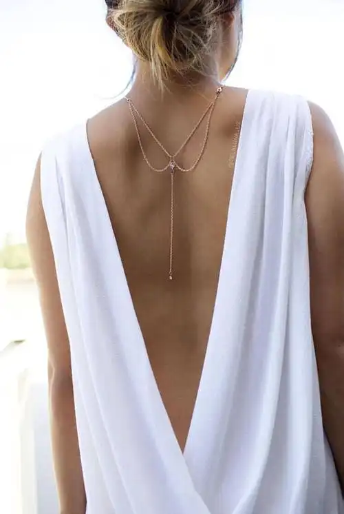 锆石欧美欧美时时尚新款颈链后背简约性感流苏项链