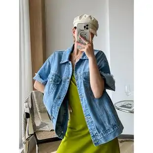 olck自留款 版型蕝佳~2021新款小众港味宽松版显瘦短袖牛仔外套女