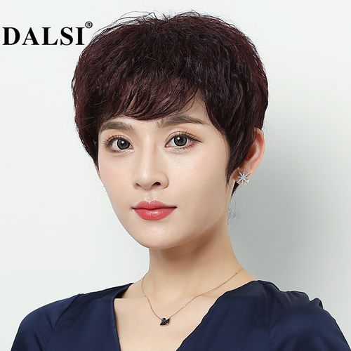 假发女短发全头套妈妈款短发发型真发中老年假头发玉米烫真人发丝