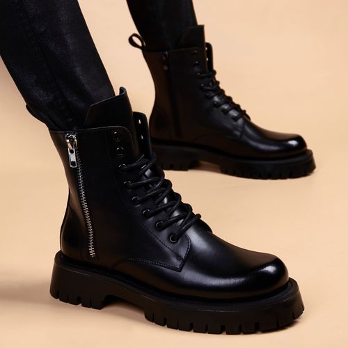 英伦马丁靴男真皮中帮