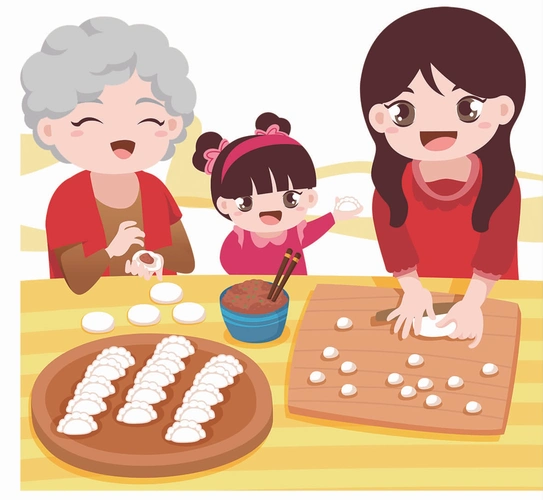 把饺子皮两边对合,捏出美丽的花纹,一个可爱的小饺