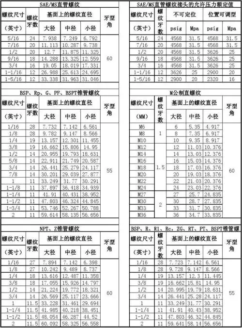 工程科技 机械/仪表 常用螺纹规格尺寸表 bsp,rp,g,pf,bspt锥管螺纹