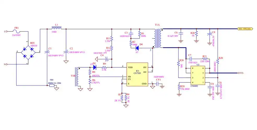 5v2.4a开关电源手机充电器方案