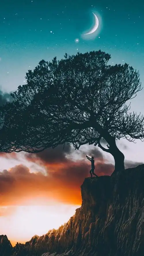 唯美夜晚风景月亮,高清图片,手机锁屏桌面-壁纸族