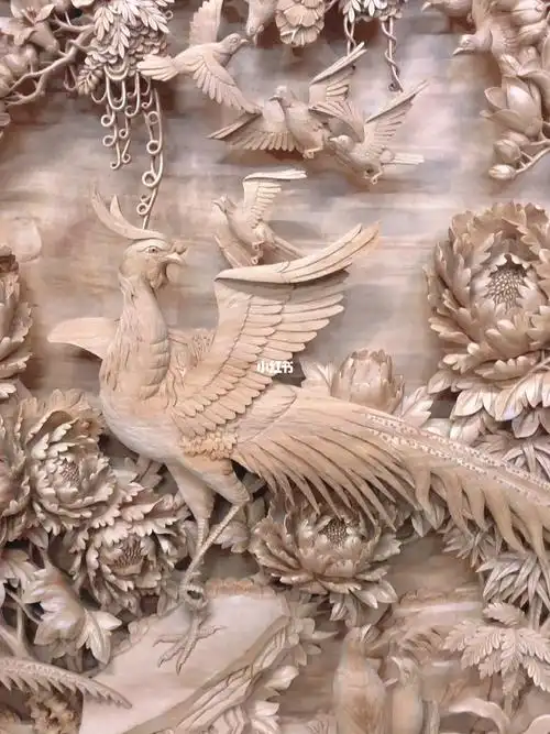 东阳木雕百鸟朝凤背景墙