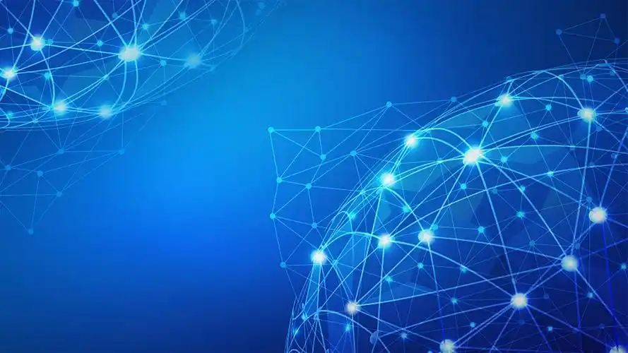 蓝色炫酷网状粒子科技圆形ppt背景图片 - yoppt模板下载-让ppt更有设