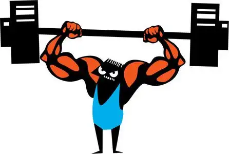 卡通风格强壮的大运动男子在健身房锻炼锻炼