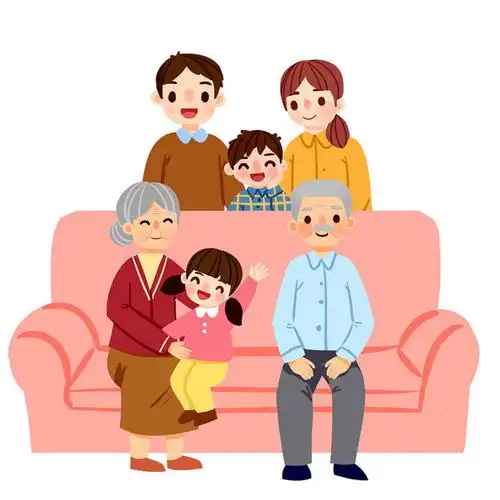 国际家庭日卡通手绘家庭生活全家福插画人物素材全家福家庭父母孩子祖