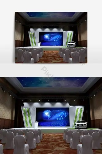 现代室内车展舞台设计模型效果图