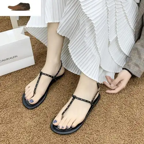 ideamini一字带凉鞋女韩版平底夹趾女凉鞋时尚百搭凉鞋2020年新款罗马