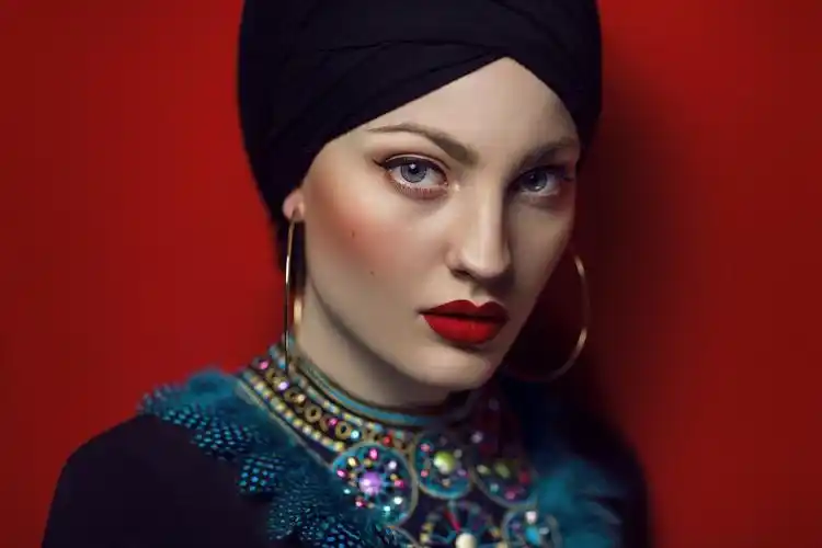 人物人像美女模特化妆艺术设计摄影红唇膏颜色红色背景