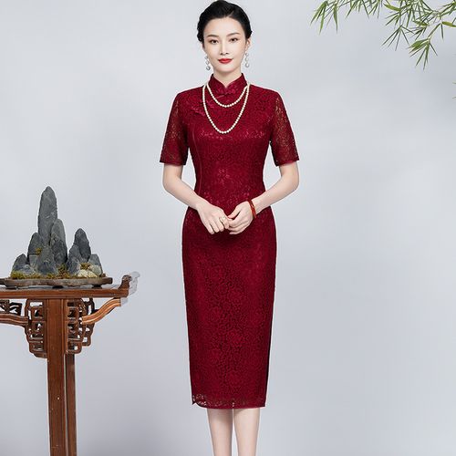 钱塘佳人蝶梦红色蕾丝旗袍年轻款高端气质2022年夏新款改良版优雅