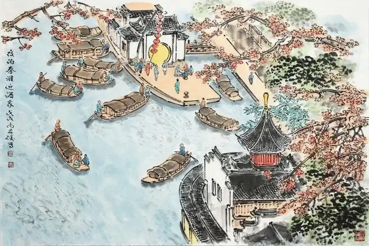 尚君砺《夜泊秦淮近酒家》/68x45cm/传统水墨