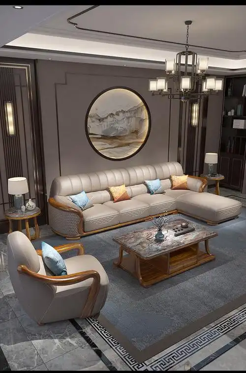 万蔻轻奢品牌乌金木真皮沙发现代简约实木家具北欧大小户型新中式客厅