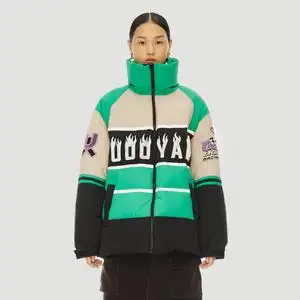 uooyaa/乌丫2021冬季新款经典logo绣标分割拼色抽绳羽绒服