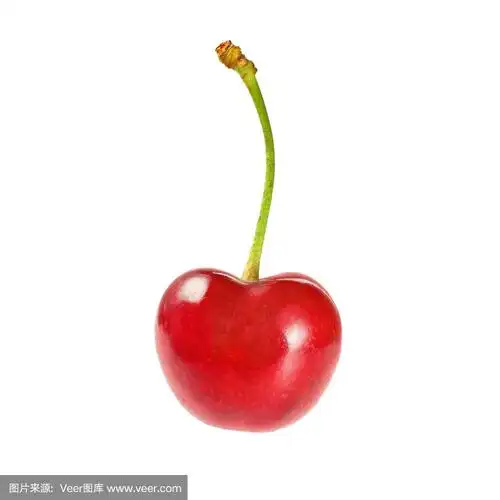 在白色背景上孤立的单个红樱桃