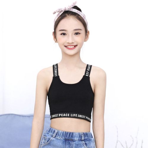 糊图狗 女童吊带背心发育期中大童女孩内衣棉抹胸儿童运动上衣露脐打