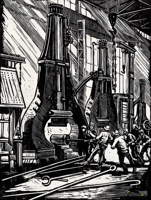 《炼钢厂》汪刃锋版画艺术作品欣赏