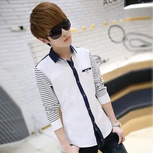 2015新款秋装青少年男装15-16-17-18-19岁男孩初中学生长袖衬衫