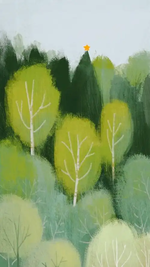 绿色大树手绘蜡笔可爱卡通壁纸哟@小白不小也不白