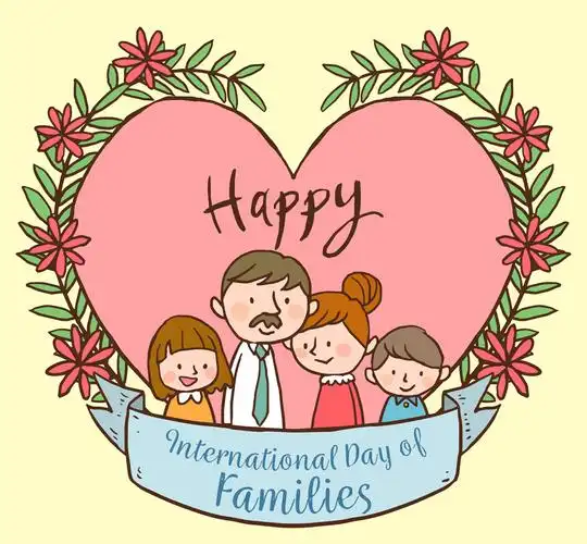 创意国际家庭日四口之家和爱心矢量图