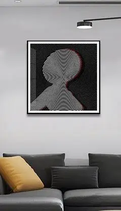 花纹图案-后现代简约时尚帽子女郎圆圈黑白线条人物头像抽象艺术花纹