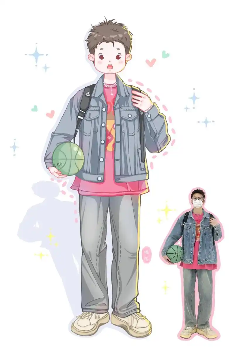 q 版全身人物.sweet 粉粉篮球90男孩来啦～#画画 # - 抖音