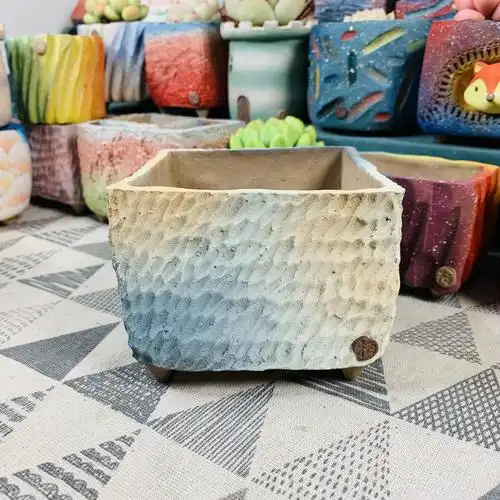 格调花器木栖黑科技纯手工多肉花盆水波纹系列中号方口超薄透气百