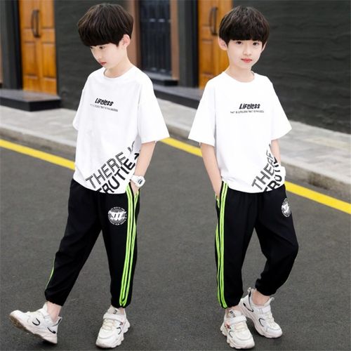 中大儿童套装5到15岁男孩休闲短袖t恤长裤两件套学生帅气夏天衣服潮10