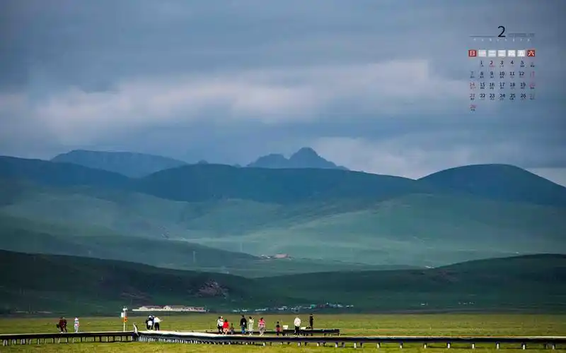 2021年2月云卷花湖迷人风光日历,月历壁纸-回车桌面