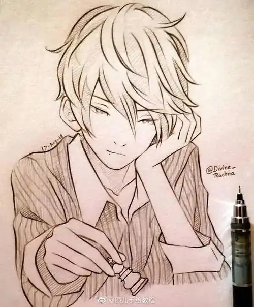 人物黑白动漫素材插画绘画线稿手绘女生男生长发短发转载二次元