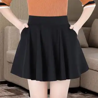 防走光女半身裙弹力高腰太阳裙a字裙带半裙百褶裙短裙黑色秋冬