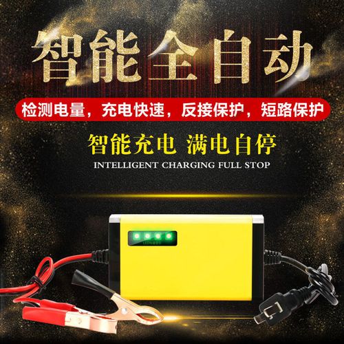 智能12v踏板摩托车电瓶充电器铅酸蓄电池全自动通用型夹子充电器