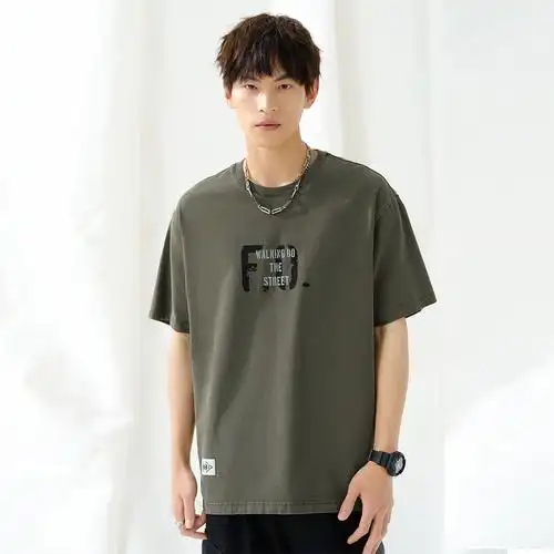 太平鸟男装 2021夏季新款印花短袖t恤潮流潮牌男生宽松圆领体恤衫