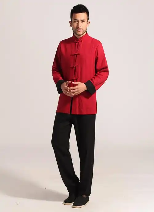 【传统练拳太极服】唐装男棉麻三件套秋季男式复古汉服外套长袖上衣